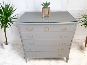 French Louis XV Chest of Drawers Grey Gold Painted Refinished 1970 - Picture 1 of 21