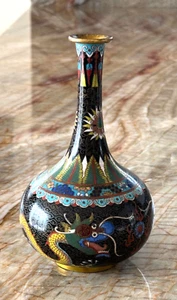 Beeindruckende antike chinesische mehrfarbige Cloisonne Drachen Dekor Vase - Bild 1 von 16