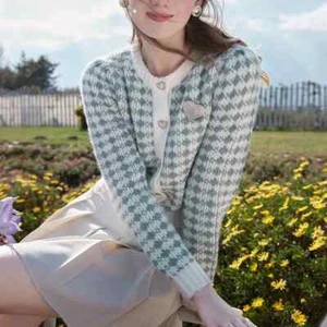 cardigan maglia scalda cuore pullover lungo donna morbido corto blu bianco 33049 - Foto 1 di 2