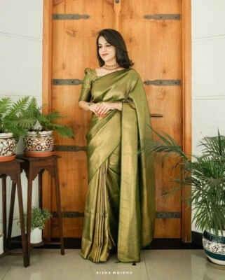Blusa sari de seda nupcial de diseñador Sari Bollywood ropa de fiesta del sur de la India sari  Foto 1 de 4