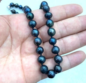 Natural 9-10mm Black Akoya Freshwater Cultured Pearl Necklace 18 “ - Picture 1 of 6