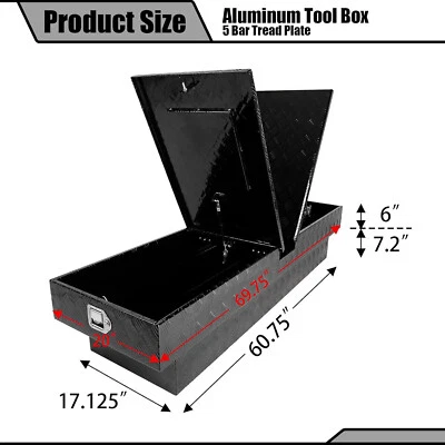 70"X20"X13" Aluminum Truck Pickup Trailer Bed Storage Tool Box w/ Lock+Key Black Foto 1 de 4