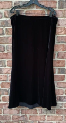 NUEVO CON ETIQUETAS Eileen Fisher FALDA MIDI DE TERCIOPELO NEGRO LÍNEA A ABERTURA LATERAL $298 XL Foto 1 de 4