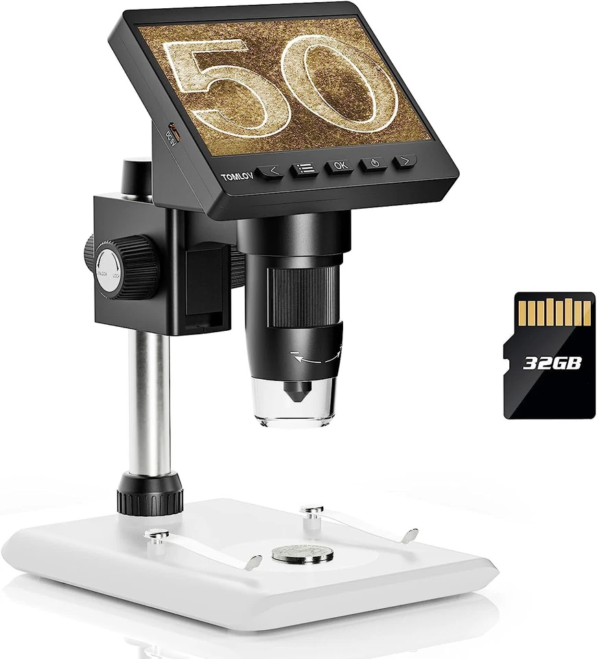TOMLOV 4.3" 1080P LCD Digital Microscope 1000X Coin Microscope Soldering Loupe
