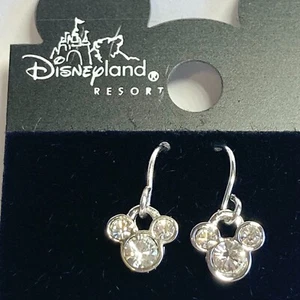 Vintage Disney Mickey Mouse Ears Earrings Crystal Charms Silver Plated Signed - Picture 1 of 9