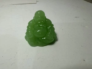 Laughing Happy BUDDAH Jade Jadeite Green Glass Figurine 1.25" - Picture 1 of 6