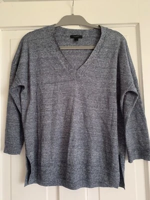 Suéter J.Crew Lana Merino Lino Cuello en V Azul Mármol Azul Marino Drapey XS G1294 Pullove Foto 1 de 4