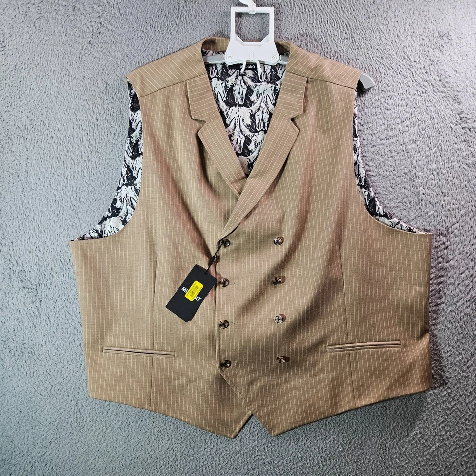 Новый с Ярлыками Murano костюм жилет 3XB двубортный коричневый белый в полоску официальный - Изображение 1 из 4