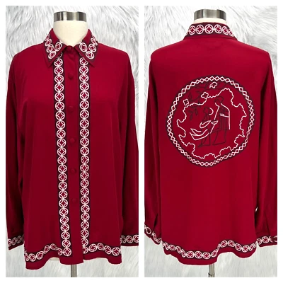 Diane фон Furstenberg винтажный женщин S красный шелк вышитая кнопка блузка * читать - Изображение 1 из 4
