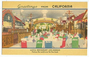 Los Angeles CA Lucca Restaurant Greetings Linen Postcard - Picture 1 of 2