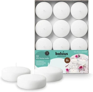 Bolsius - Maxi Floating Candles - White - 12 Pieces in a Box - Ø 7.6 cm - Burn - Picture 1 of 9