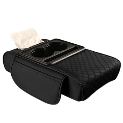 Black Car Console Organizer Car Armrest Cushion With Cup Holder Armrest - Imagem 1 de 4