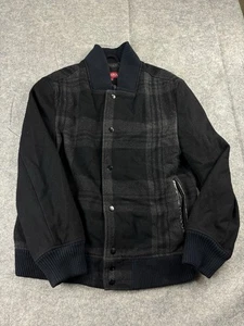 Merona Men’s M Wool Blend Bomber Jacket Grunge Gray Plaid Full Zip Y2K 00s Biker - Picture 1 of 8