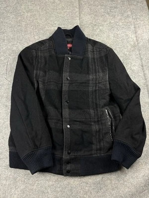 Merona Men’s M Wool Blend Bomber Jacket Grunge Gray Plaid Full Zip Y2K 00s Biker - Image 1 of 4