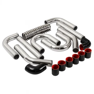 8Pc 2.5 inch Universal Aluminum Turbo Intercooler Pipe Kit +Silicone Hose+Clamp - Picture 1 of 24