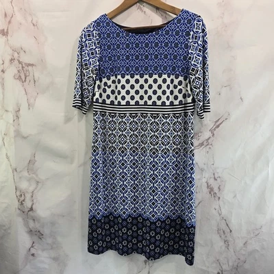 Vestido Eliza J Mujer 6 Pequeño Azul Blanco Cambio Geométrico Floral Media Manga Mini  Foto 1 de 4