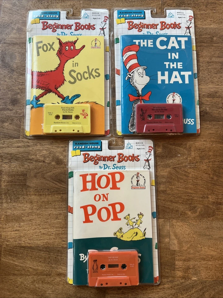 Dr. Seus - VINTAGE READ ALONG SET - CAT IN HAT / FOX IN SOCKS / HOP ON POP - NEW - Image 1 of 2