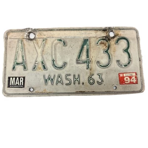 1963 Washington AXC 433 Green White Metal License Plate - Picture 1 of 2