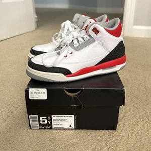 Nike Air Jordan 3 Retro GS Blanco Rojo 398614-120 5.5Y con Caja - Excelente - Imagen 1 de 12