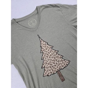Jane Marie Damen Baum Leopardenmuster V-Ausschnitt Kurzarm T-Shirt Oberteil Größe L - Bild 1 von 8