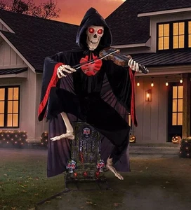 9 FT ANIMATED TOMBSTONE SKELETON VIOLINIST OUTDOOR YARD HALLOWEEN PROP - Picture 1 of 1