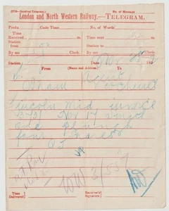 Telegrama ferroviario LNWR 1892 L&NWR de Lincoln St Marks - Imagen 1 de 1