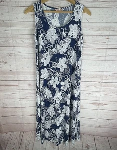 Sjs blau-weiß geblümtes Kleid Gr. L ärmellos Hawaii Strand Tropical Resort - Bild 1 von 6