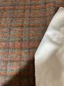 Vntg Wool Blend? Fabric Muted Brown Raspberry Blue Paid 60"x 1yd+ - Picture 1 of 11