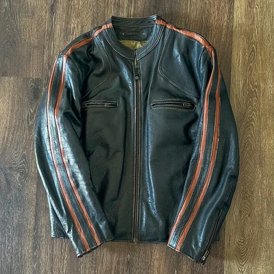 Chaqueta de cuero para motocicleta Wilsons M. Julian naranja mangas a rayas acolchada para hombre L Foto 1 de 4