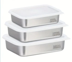 NUEVO 3 Piezas Acero Inoxidable Bento Cajas Almacenamiento Alimentos 600 ml, 1000 ml, 1400 ml... - Imagen 1 de 10