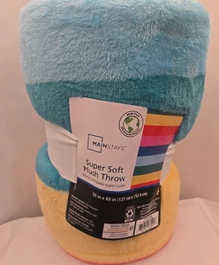 MAINSTAYS SUPER SOFT PLUSH THROW 50x60 Rainbow Stripe - Picture 1 of 5