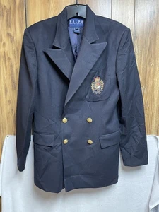 Blazer Ralph Lauren Vintage Mujer Cresta Lana Azul Marino Hecho en Unión EE. UU. - Imagen 1 de 14
