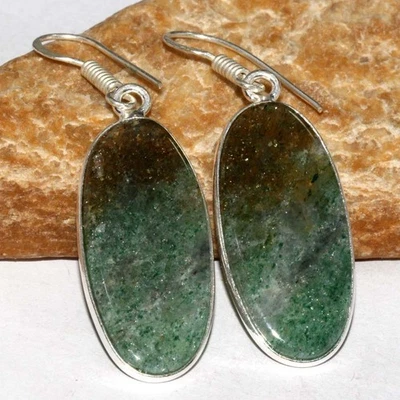 Elegante aretes de piedras preciosas enchapados en plata 925 de aventurina verde 1,9" GW Foto 1 de 3