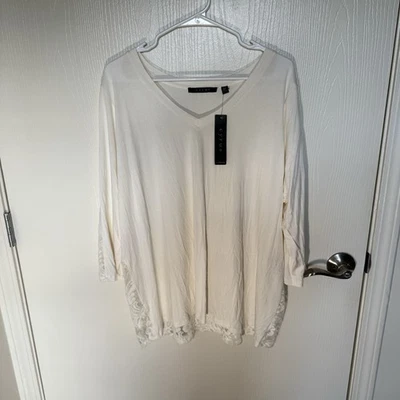 NUEVO CON ETIQUETAS Blusa Top Cyrus Para Mujer Marfil Manga Larga Elástica Borde de Encaje Minimalista 2X Foto 1 de 4