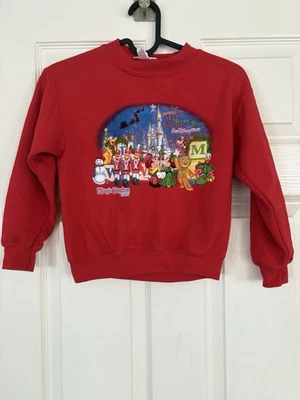 vtg 2007 Kids WALT DISNEY WORLD MAGIC KINGDOM XMAS Sweatshirt S/M Mickey Mouse  - Image 1 of 4