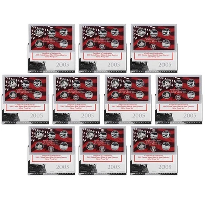 2005 S Proof State Quarter Set 10 Pack 90% Silver Original Boxes & COAs 50 Coins - Image 1 of 4