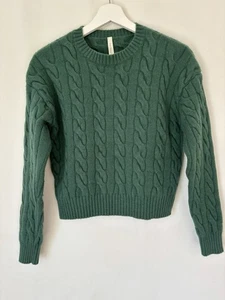 Babaton Aritzia Sweater Small XS Crew Neck Cable Knit Green Cropped Merino Wool - Picture 1 of 12