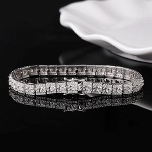 Pulsera Cadena Tenis Moissanita Real Completa D VVS1 Hip Hop Plata de Ley 925 - Imagen 1 de 20