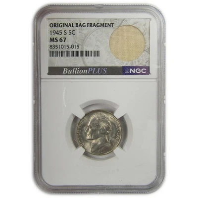 1945 S Jefferson Nickel MS 67 NGC Silver Bag Fragment SKU:I20331 - Image 1 of 4
