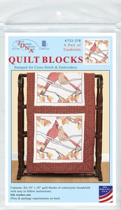 Jack Dempsey Stamped White Quilt Blocks 18"X18" 6/Pkg-A Pair of Cardinals - Picture 1 of 1