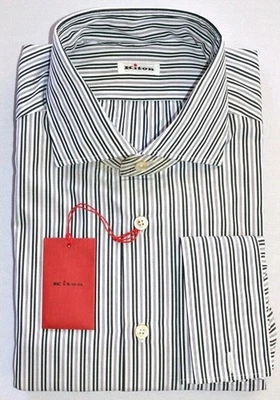 KITON Mens White Multi Stripe French Cuff Slim Dress Shirt Size 15.75 NEW $600 - Image 1 of 4