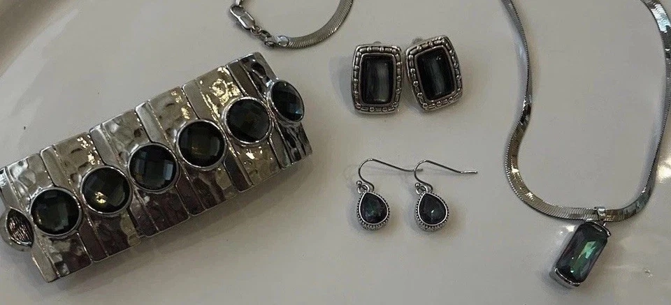 Juego de 7 piezas de plata abulón: 2 pares de pendientes, collar colgante pulsera Foto 1 de 4