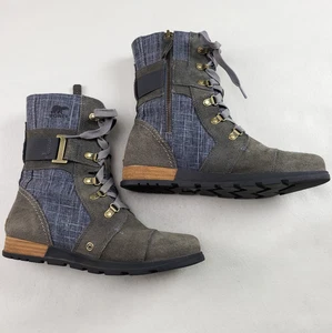 Sorel Major Carly Wildlederstiefel Damen 8 grau blau Denim Knöchel seitlicher Reißverschluss Moto Combat - Bild 1 von 11