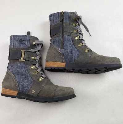 Bota de Gamuza Sorel Major Carly para Mujer 8 Gris Azul Denim Cremallera Lateral al Tobillo Moto Combat Foto 1 de 4