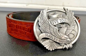 Harley Davidson OEM Leather Belt and Live to Ride Buckle *Nice Size 36 - Picture 1 of 6