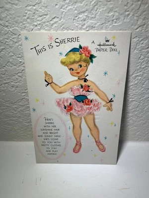Tarjeta de felicitación de muñeca de papel This Is Sherrie con sello de colección RARA - años 50 - sin cortar Foto 1 de 4