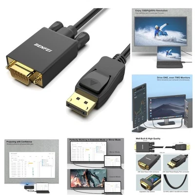 DisplayPort auf VGA Kabel 1,8M Unidirektional 1080P Hochauflösend Kabel - Bild 1 von 4