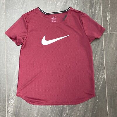 Nike Women's Swoosh Running T-Shirt In Burgundy & White Size UK Small BRAND NEW • 24.01€