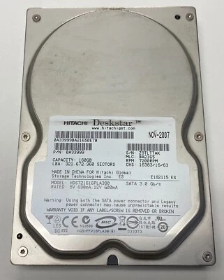 Hitachi 160GB SATA 3.5" 7200RPM Desktop Hard Drive 0A33999 HDS721616PLA380 - Image 1 of 4