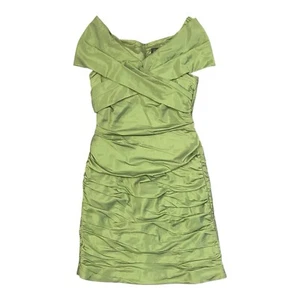 Adrianna Papell Off The Shoulder Taffeta Ruched Dress Apple Green Size 10 - Picture 1 of 8